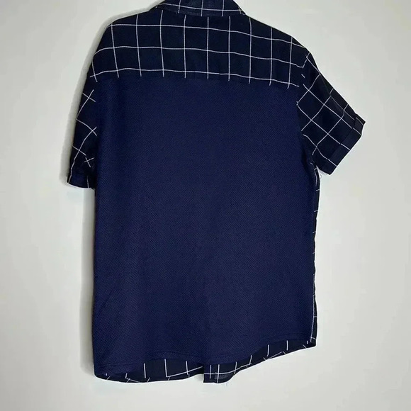 Vince Camuto Polo Shirt Men's Large Blue Window Pane Short Sleeve Button Front - Picture 6 of 7